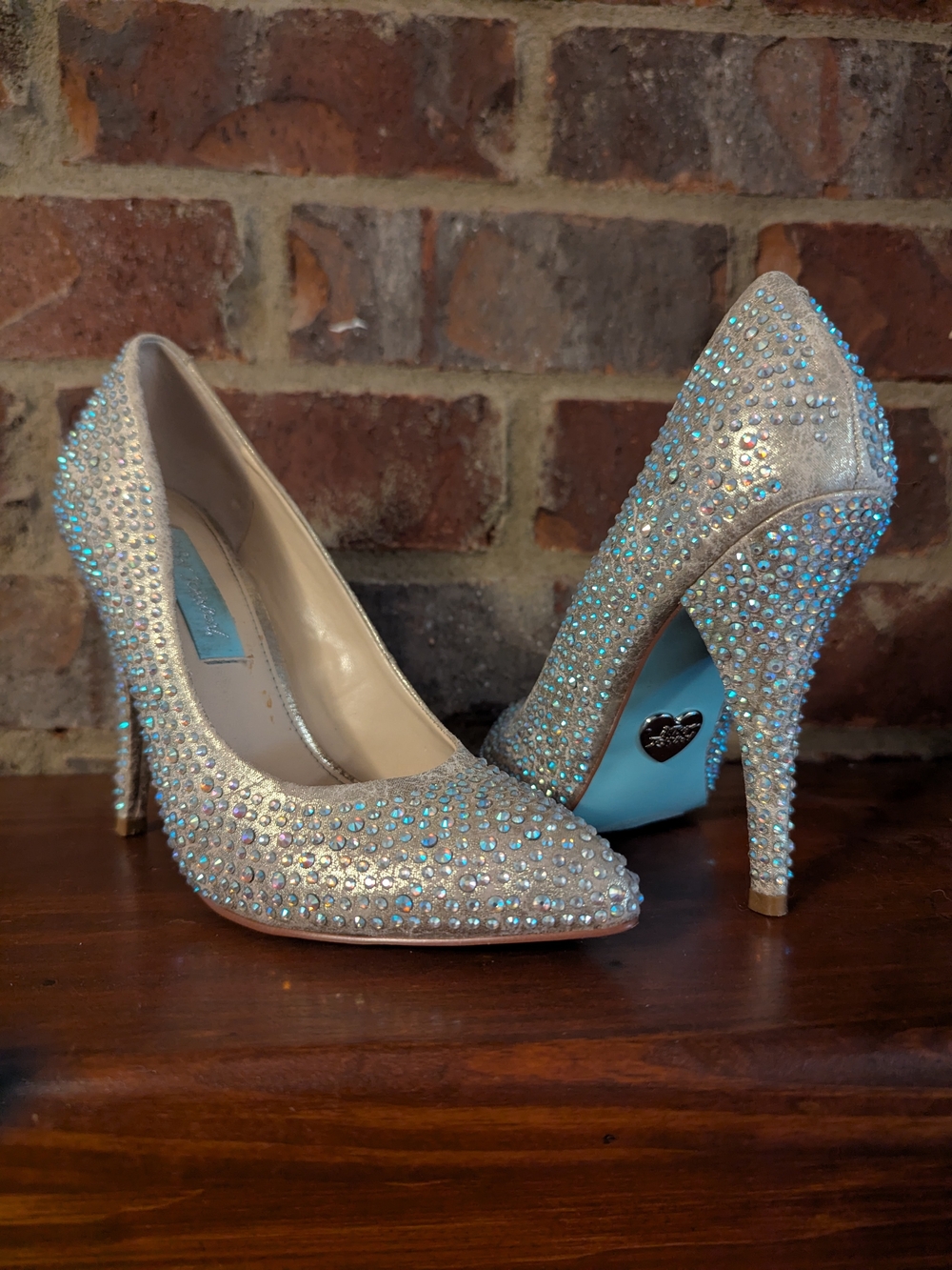 Blue by Betsey Johnson Crystal-Embellished Pointed Toe Pumps - Silver/Blue